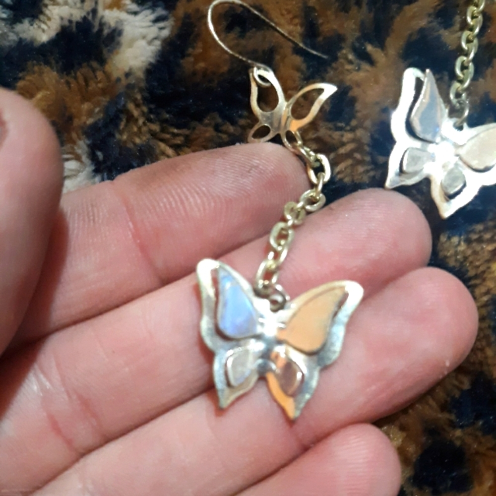 Silver tone butterfly dangle earrings